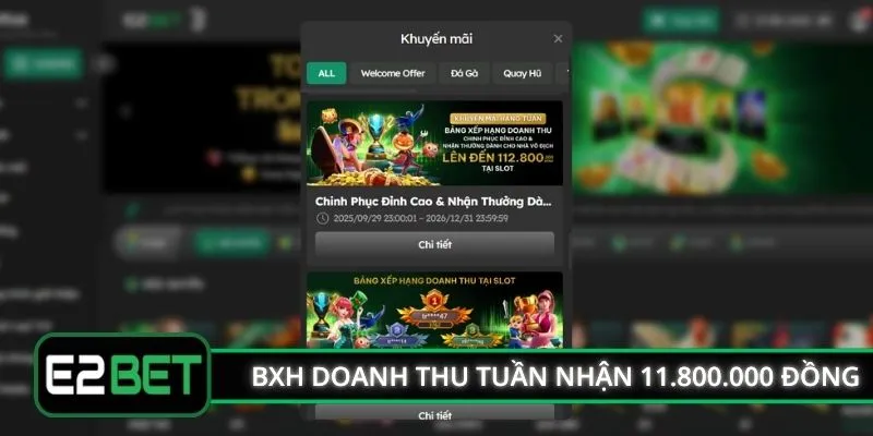 BXH doanh thu tuần slot nhận 11.800.000 đồng